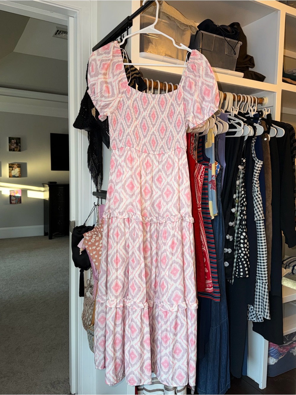 Moon River Pink & White Patterned Tiered Maxi Dress